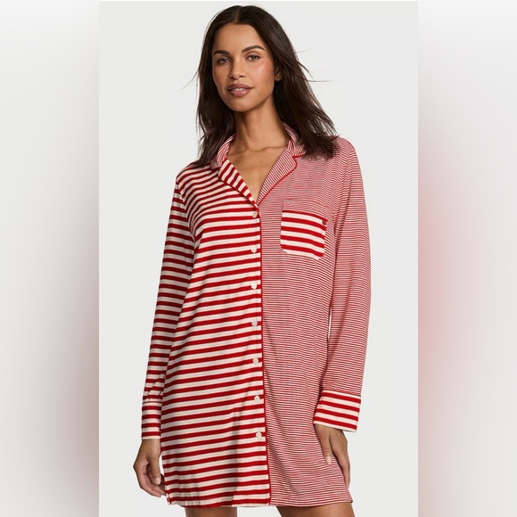 Victoria's Secret Other - Victoria’s Secret Modal Soft Striped Button Down Long Sleeve Nightshirt Large
